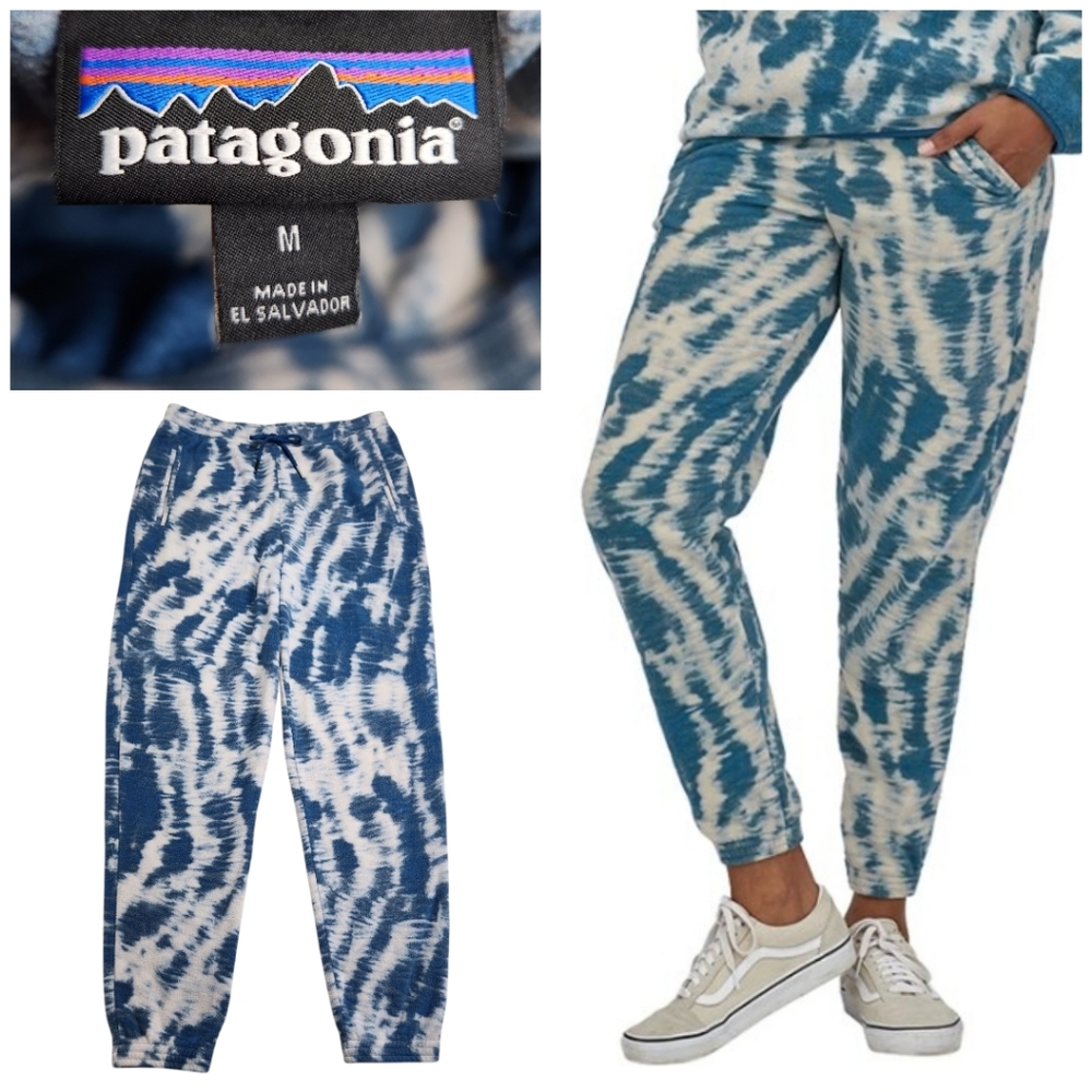 Patagonia Women's Micro D Joggers Sz Medium Blue & Ivory Tie-dye - Cozy Plush
